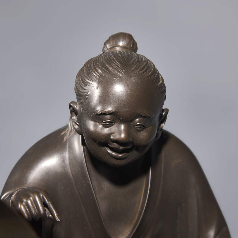 日本明治晚期-大正時代 正光軒如雪銅像一組 | A Fine Pair of Japanese Patinated Bronze Figures of Kanzan and Jittoku, Yamashita Josetsu, Late Meiji-Taisho Period - 图4