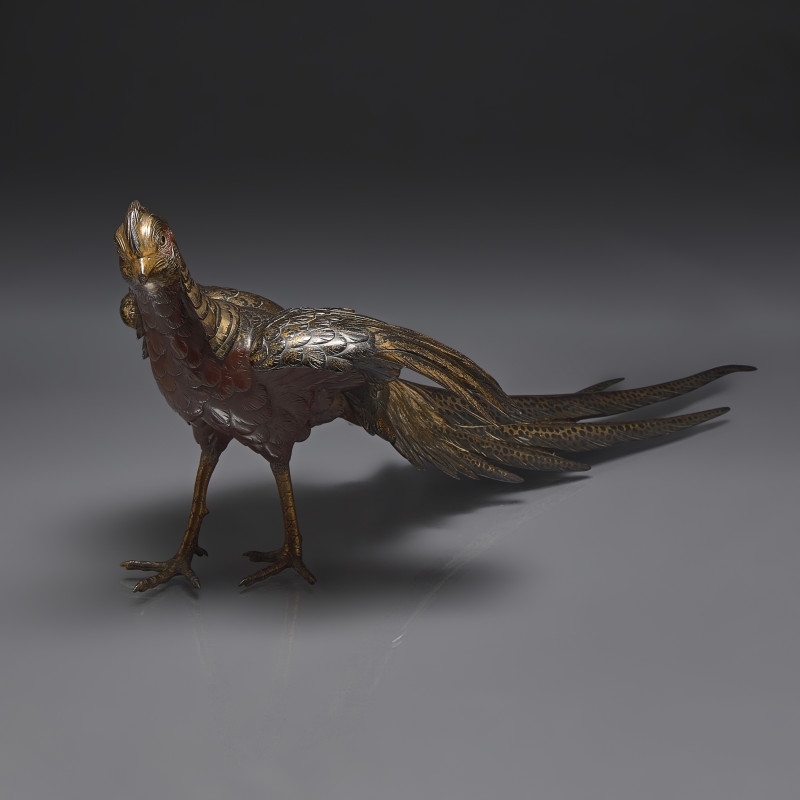 日本明治時期 ”政常鑄“銅雉鷄 | A Japanese Parcel-Gilt and Patinated Bronze Figure of a Pheasant, Masatsune, Meiji Period - 图2