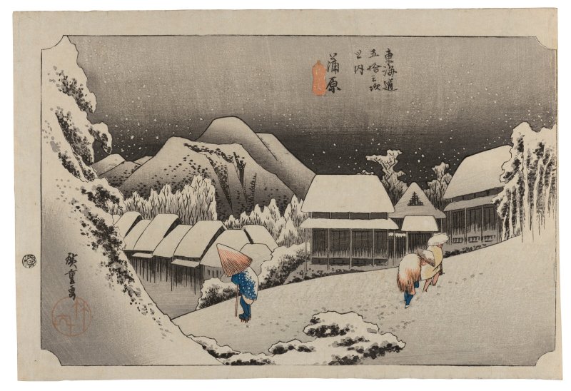 UTAGAWA HIROSHIGE (1797-1858)  Kanbara yoru no yuki (Evening snow at Kanbara)