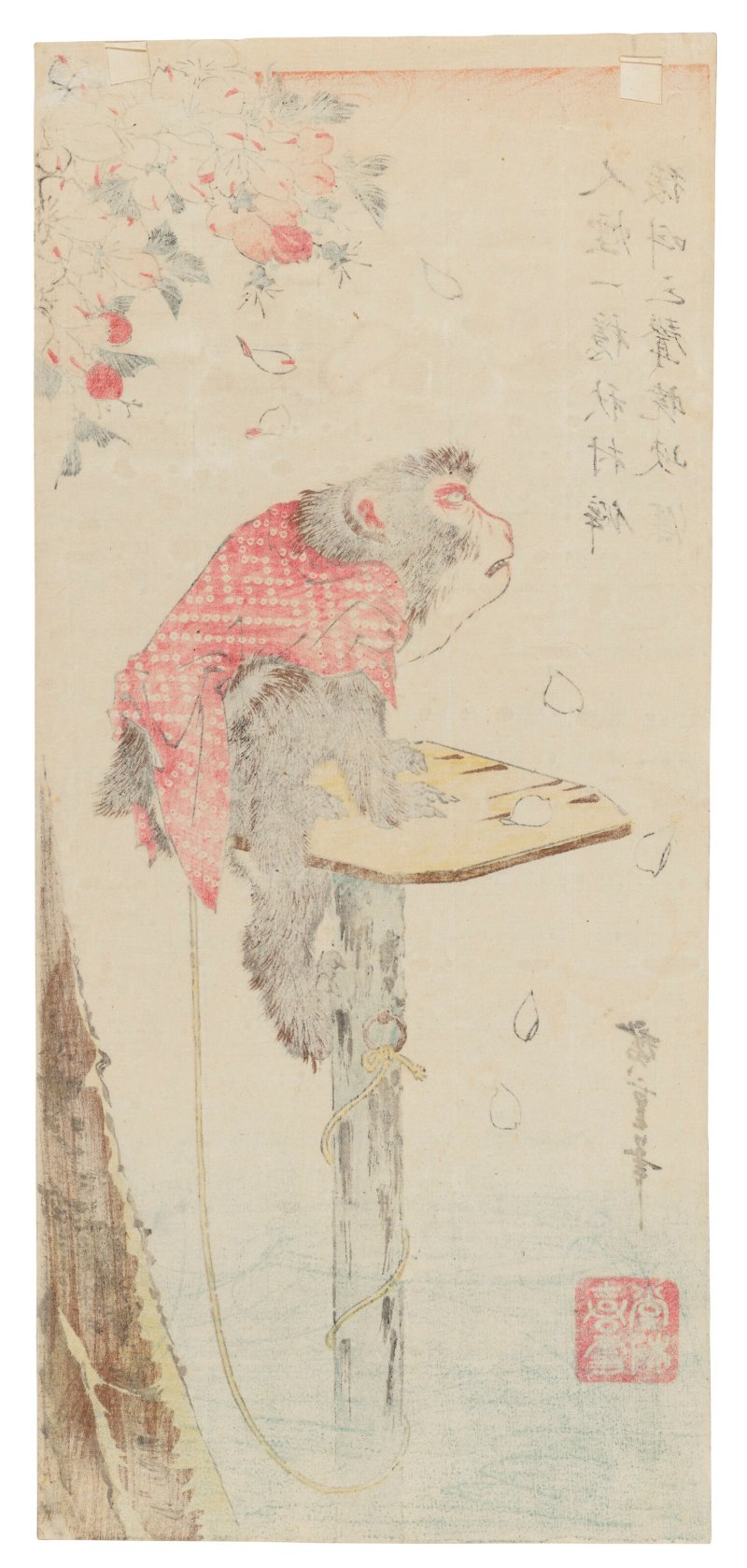 UTAGAWA HIROSHIGE (1797-1858)  Trained Monkey under a Blossoming Cherry Tree - 图2