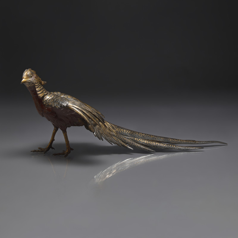 日本明治時期 ”政常鑄“銅雉鷄 | A Japanese Parcel-Gilt and Patinated Bronze Figure of a Pheasant, Masatsune, Meiji Period - 图3