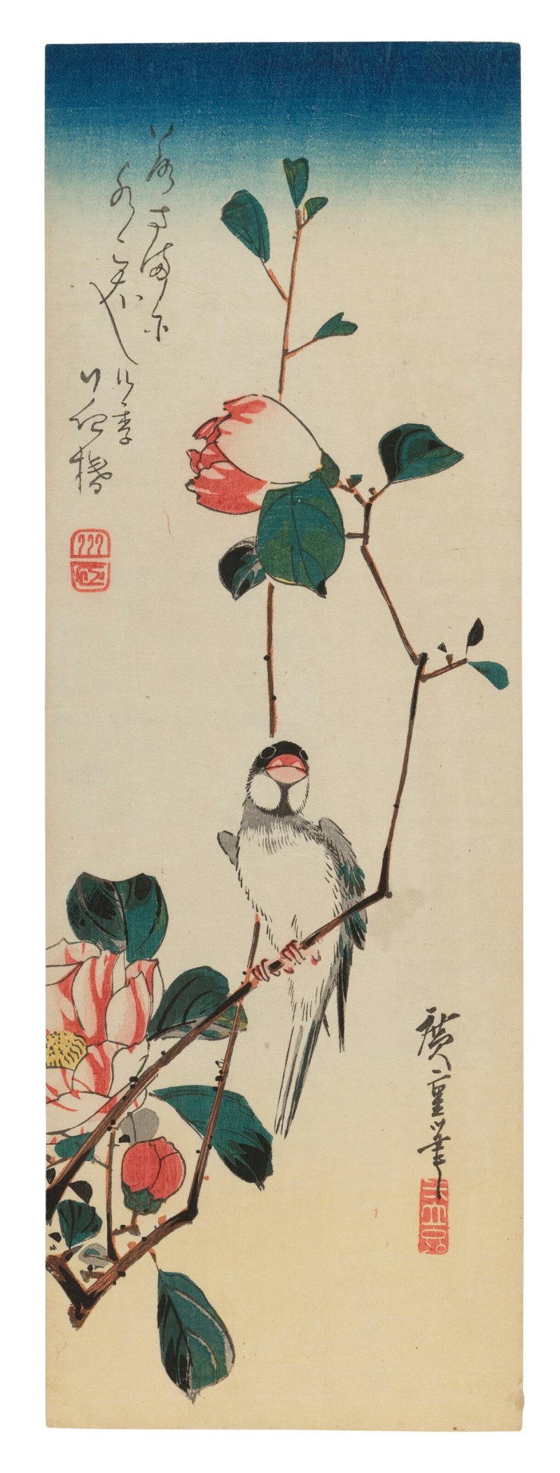 UTAGAWA HIROSHIGE (1797-1858)  Java Sparrow and Camellias