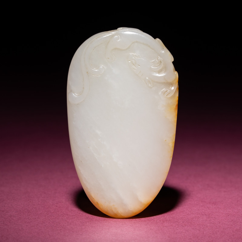 清中期 白玉留皮螭龍紋佩 | A Chinese Russet and White Jade 'Chilong' Pendant, 18th/19th Century