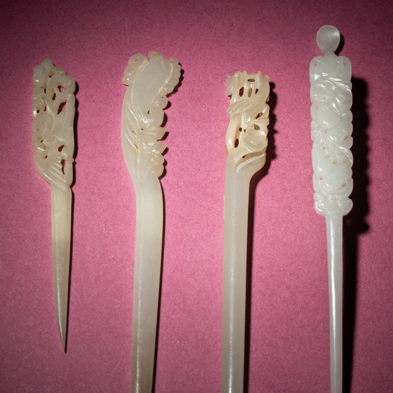 清 玉簪四支 | Four Chinese Carved Jade Hairpins, Qing Dynasty - 图3
