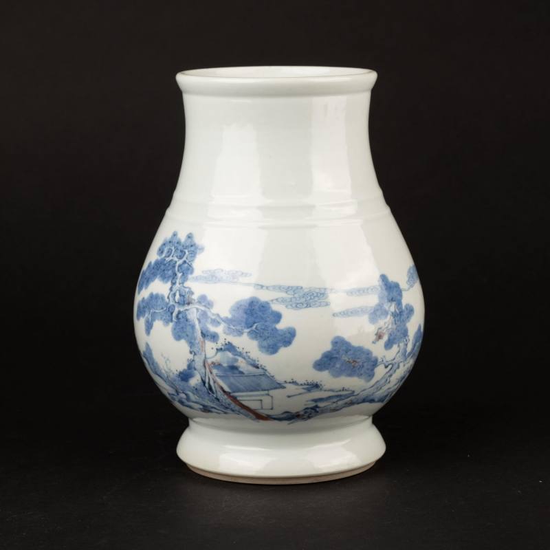    清 青花釉裡紅深山訪友琵琶尊 - 图2