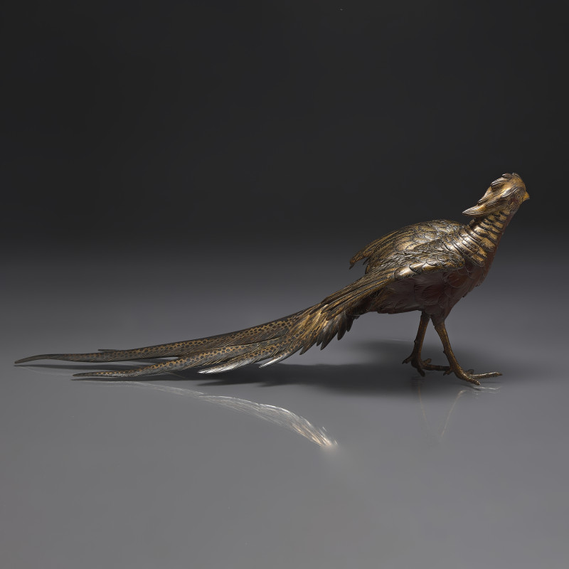 日本明治時期 ”政常鑄“銅雉鷄 | A Japanese Parcel-Gilt and Patinated Bronze Figure of a Pheasant, Masatsune, Meiji Period - 图4