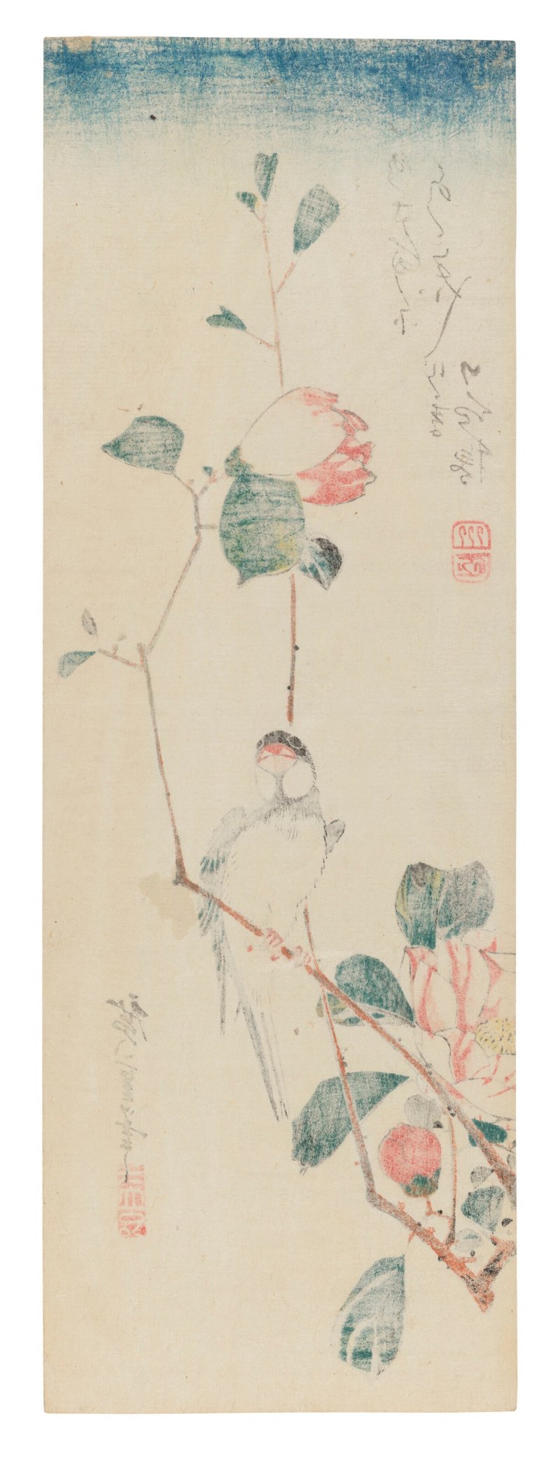 UTAGAWA HIROSHIGE (1797-1858)  Java Sparrow and Camellias - 图2