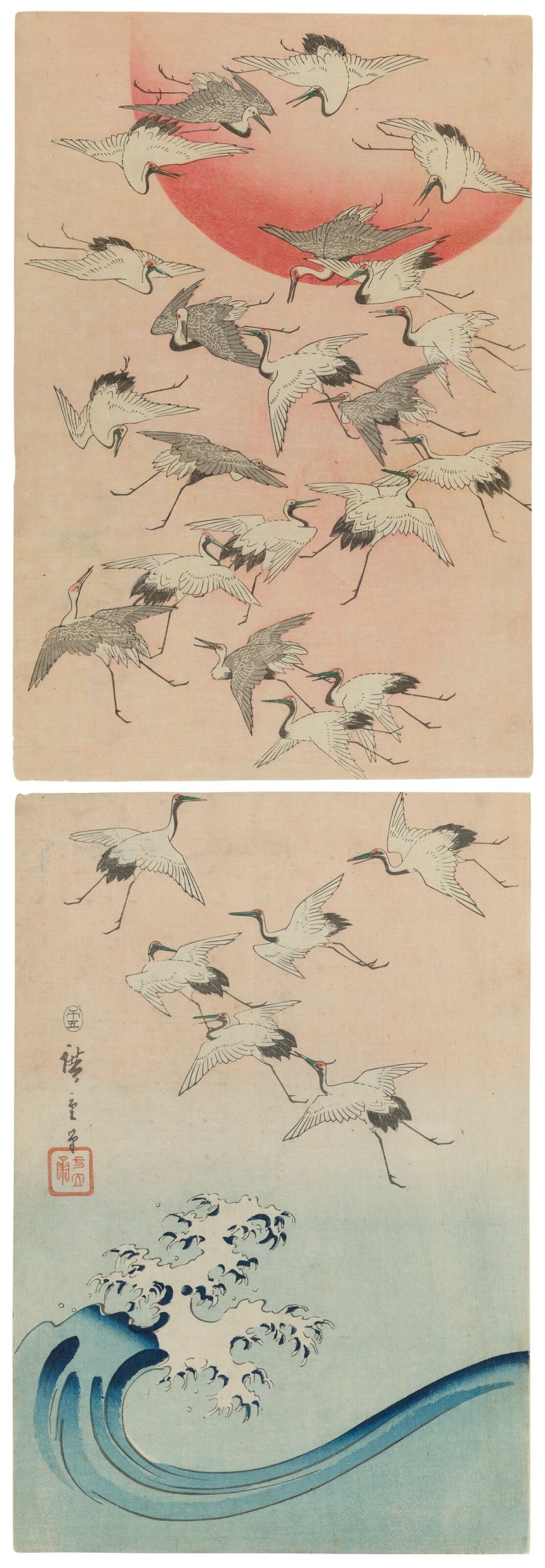 UTAGAWA HIROSHIGE (1797-1858)  Cranes Flying over Waves with Rising Sun - 图1