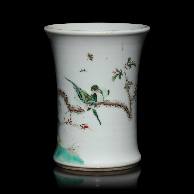 五彩花鳥圖小筆筒 | A Small Chinese Famille Verte Brush Pot, Bitong - 图2