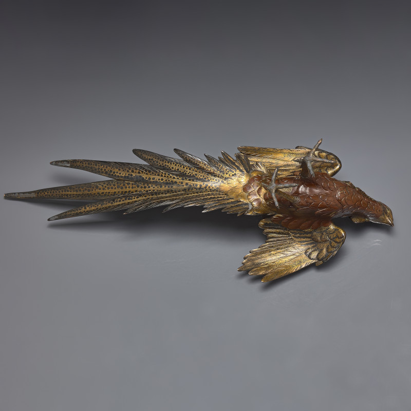 日本明治時期 ”政常鑄“銅雉鷄 | A Japanese Parcel-Gilt and Patinated Bronze Figure of a Pheasant, Masatsune, Meiji Period - 图5