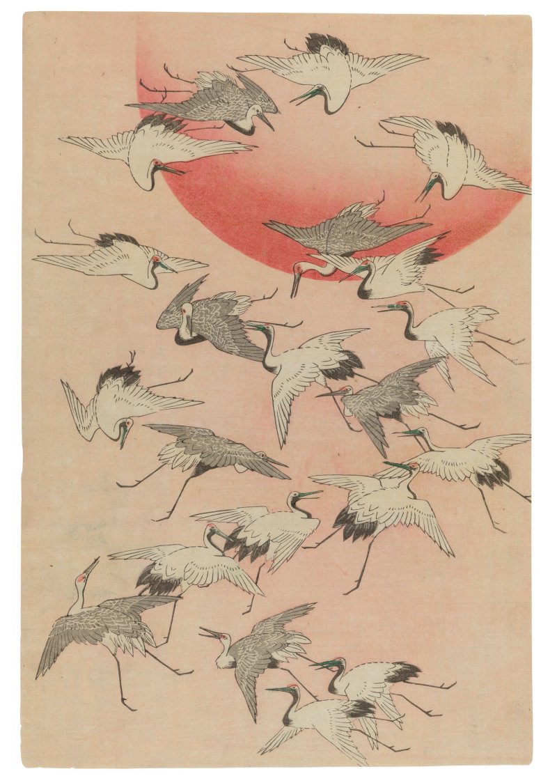 UTAGAWA HIROSHIGE (1797-1858)  Cranes Flying over Waves with Rising Sun - 图2