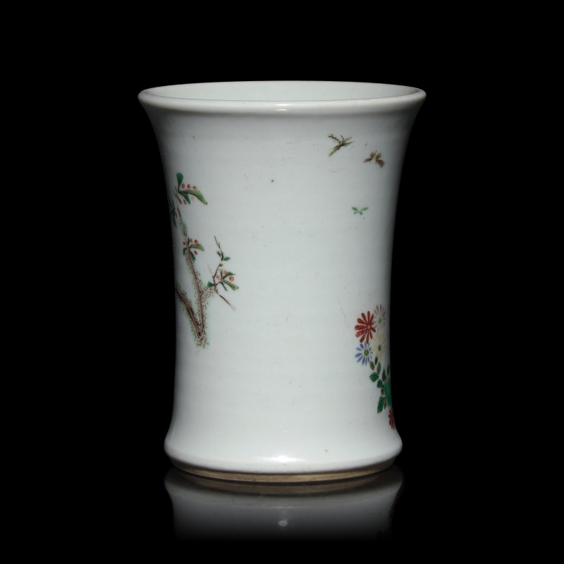 五彩花鳥圖小筆筒 | A Small Chinese Famille Verte Brush Pot, Bitong - 图3