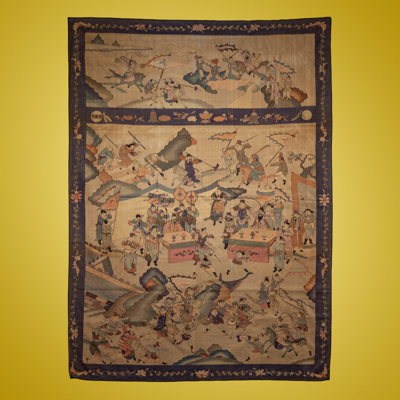 清晚期 緙絲刀馬人物圖大挂賬 | A Large Chinese Kesi Silk 'Battle Scene' Panel, Late Qing Dynasty
