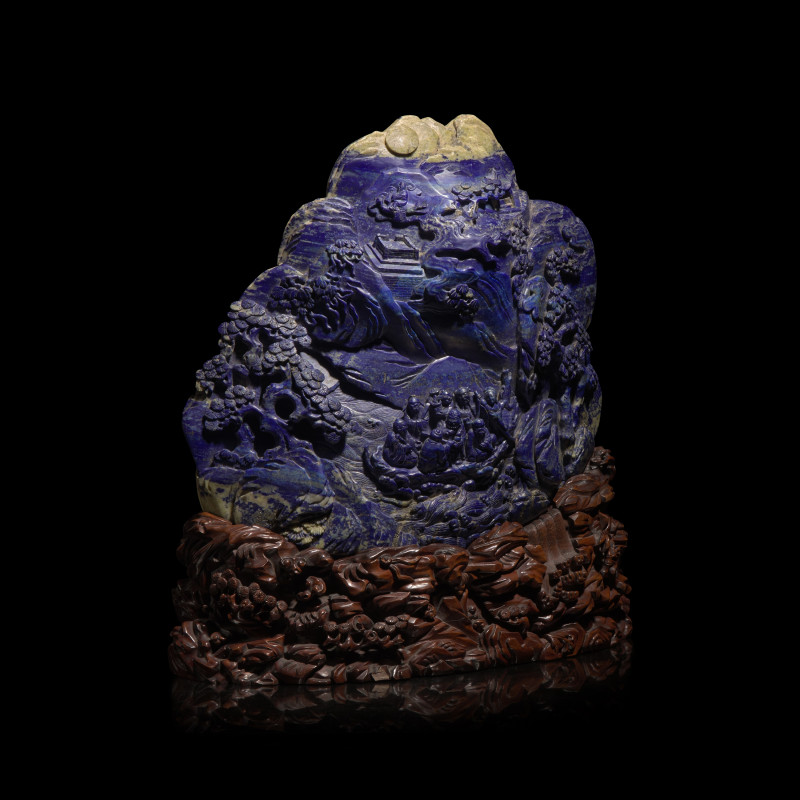 清 青金石雕羅漢渡江山子 | A Large Chinese Lapis Lazuli 'Eight Immortals Crossing the River' Boulder, Qing Dynasty - 图2