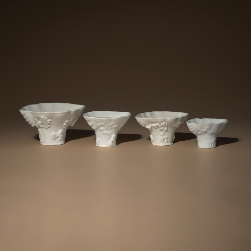 清中期 德化白瓷瑞獸靈芝杯四件 | Four Chinese Blanc-de-Chine Porcelain Libation Cups, 18th Century - 图2