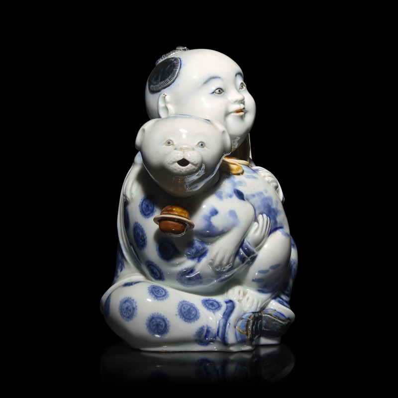日本江戶-明治時期 平戶燒抱犬童子執壺 | A Japanese Hirado Porcelain 'Boy and Puppy' Ewer, 19th Century - 图2