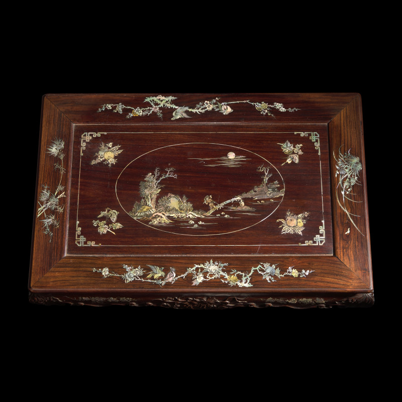 民國 硬木嵌螺鈿方座 | A Finely-Carved and Inlaid Hardwood Small Low Table, First Half of 20th Century