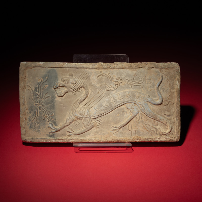 南朝 灰陶四神白虎畫像磚 | A Chinese Grey Pottery 'White Tiger' Relief Tomb Brick, Southern Dynasties - 图6