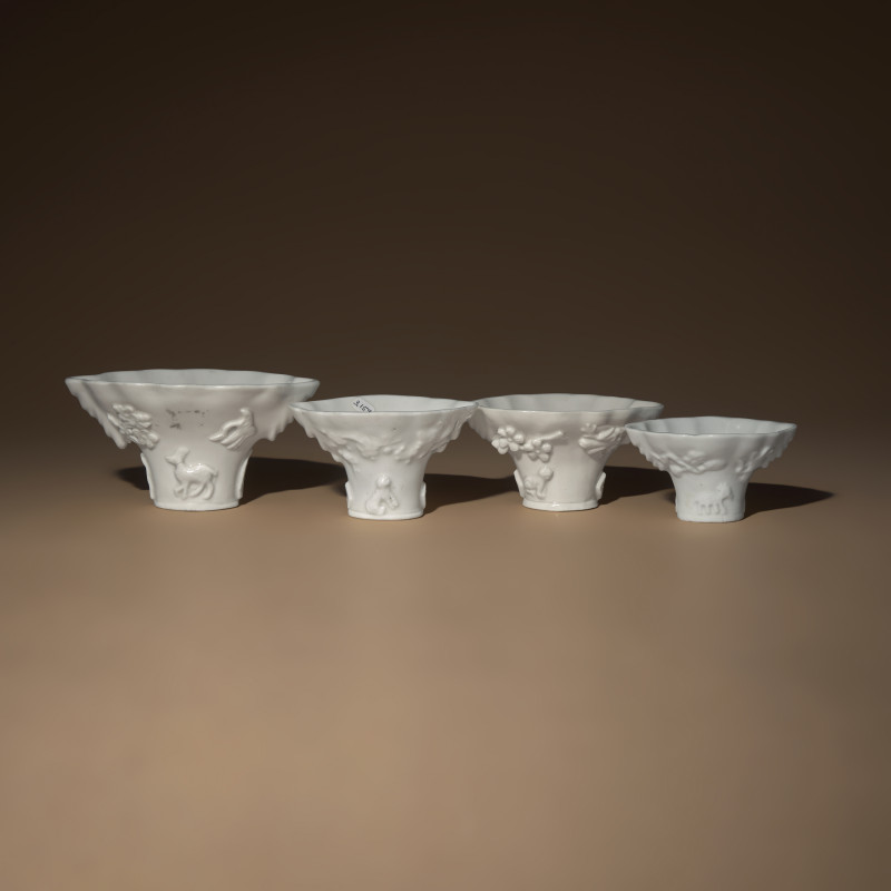 清中期 德化白瓷瑞獸靈芝杯四件 | Four Chinese Blanc-de-Chine Porcelain Libation Cups, 18th Century - 图3