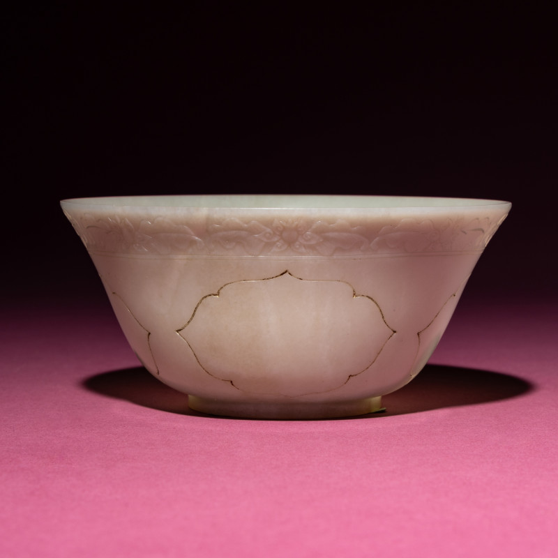 清中期 白玉刻花碗 | A Chinese Carved White Jade ‘Floral’ Bowl, 18th Century - 图1