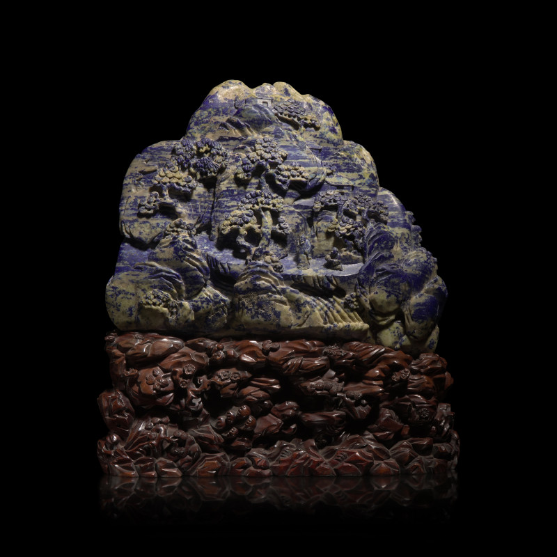 清 青金石雕羅漢渡江山子 | A Large Chinese Lapis Lazuli 'Eight Immortals Crossing the River' Boulder, Qing Dynasty - 图3