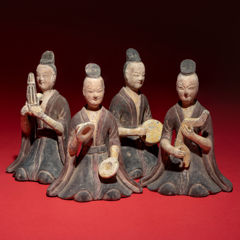 北魏晚期-北齊 灰陶彩繪伎樂俑一組四件 | Four Chinese Painted Pottery Musicians, Northern Wei-Northern Qi Dynasty - 图6