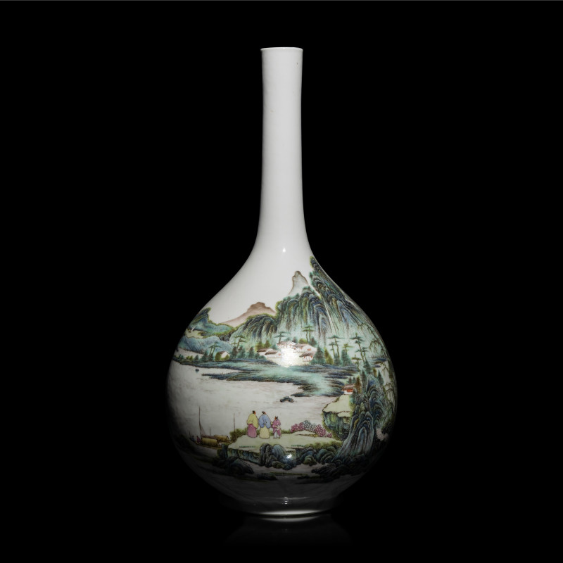 民國/近代 粉彩山水詩文長頸瓶 | A Chinese Famille Rose 'Landscape' Porcelain Vase, Republic Period/20th Century - 图3