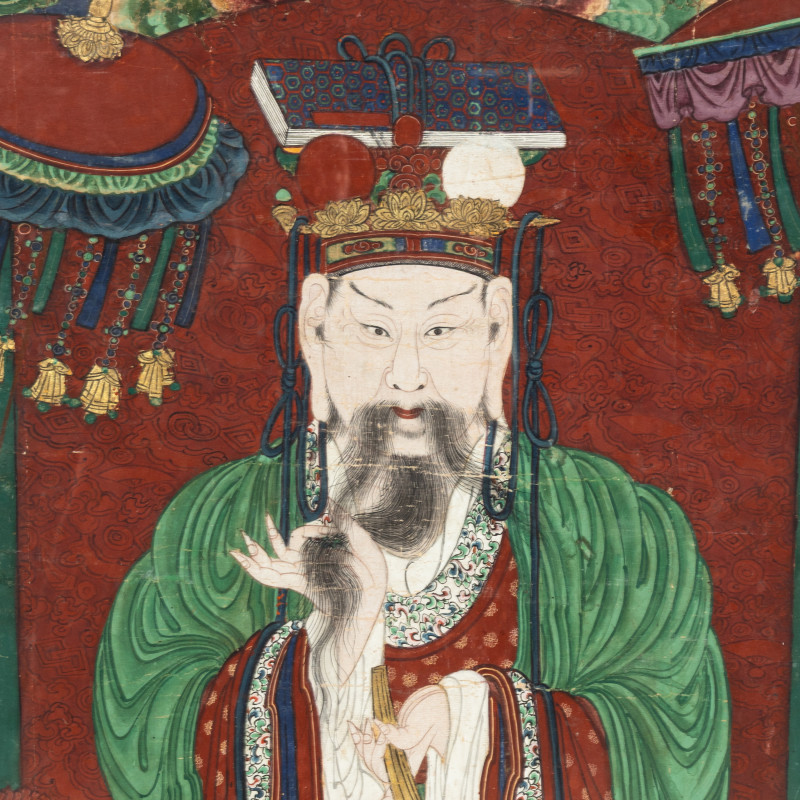 朝鮮王朝 冥府十王之第八平等大王 | A Large Korean Painting Depicting a King of Hell, 19th Century - 图3