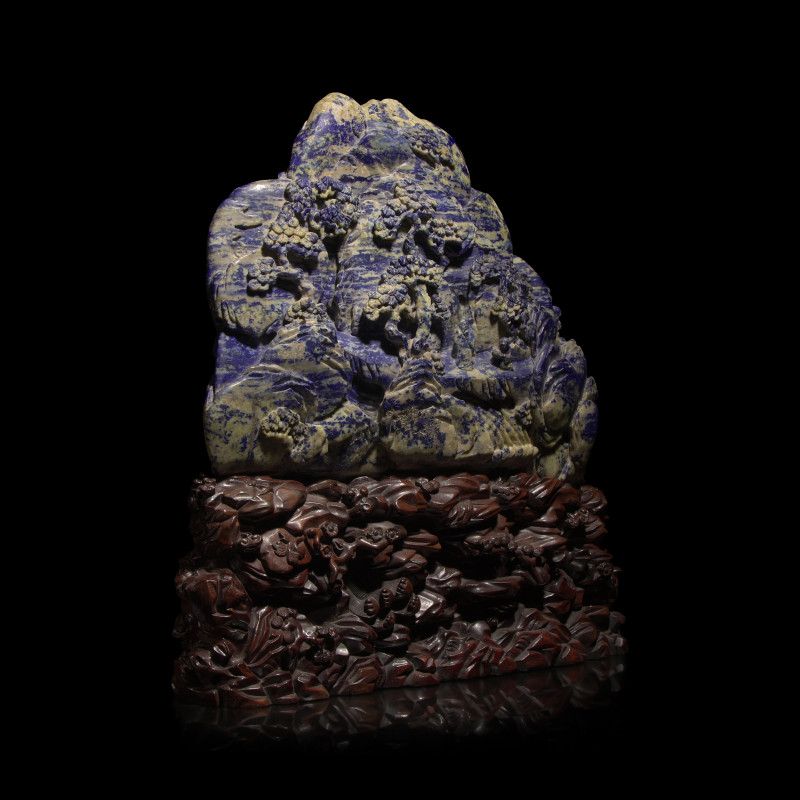 清 青金石雕羅漢渡江山子 | A Large Chinese Lapis Lazuli 'Eight Immortals Crossing the River' Boulder, Qing Dynasty - 图4