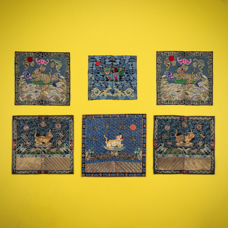 晚清-民國 刺綉武官補子六種 | Six Chinese Embroidered Silk Military Rank Badges, Late 19th-Early 20th Century