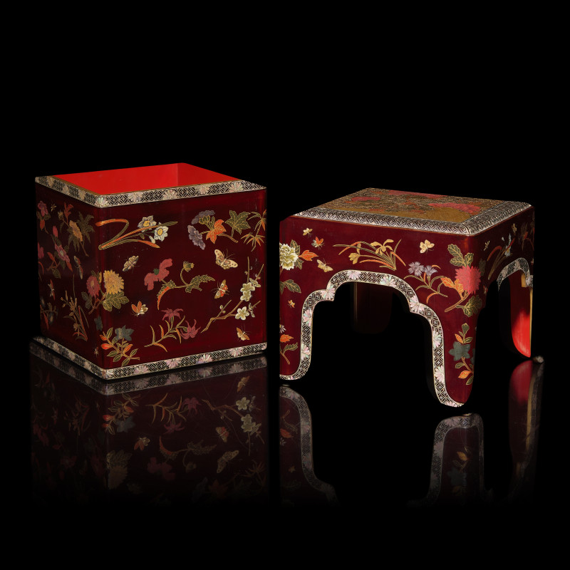日本江戶時代 朱漆描金嵌螺鈿蓋盒 | An Unusual Japanese Lacquer Box and Cover, Edo Period, 18th/Early 19th Century - 图4