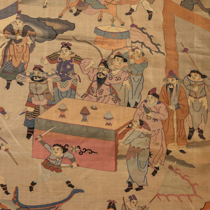 清晚期 緙絲刀馬人物圖大挂賬 | A Large Chinese Kesi Silk 'Battle Scene' Panel, Late Qing Dynasty - 图5