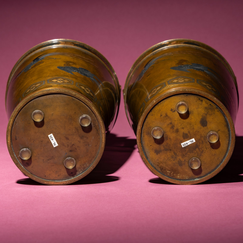近代 日本金工鳳紋賞瓶一對 | A Pair of Japanese Bronze and Mixed Metal Vases, 20th Century - 图6