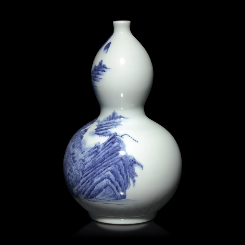 日本江戶-明治早期 平戶燒青花山水圖葫蘆瓶 | A Japanese Hirado Blue and White Double-Gourd Vase, Edo to Early Meiji Period - 图2