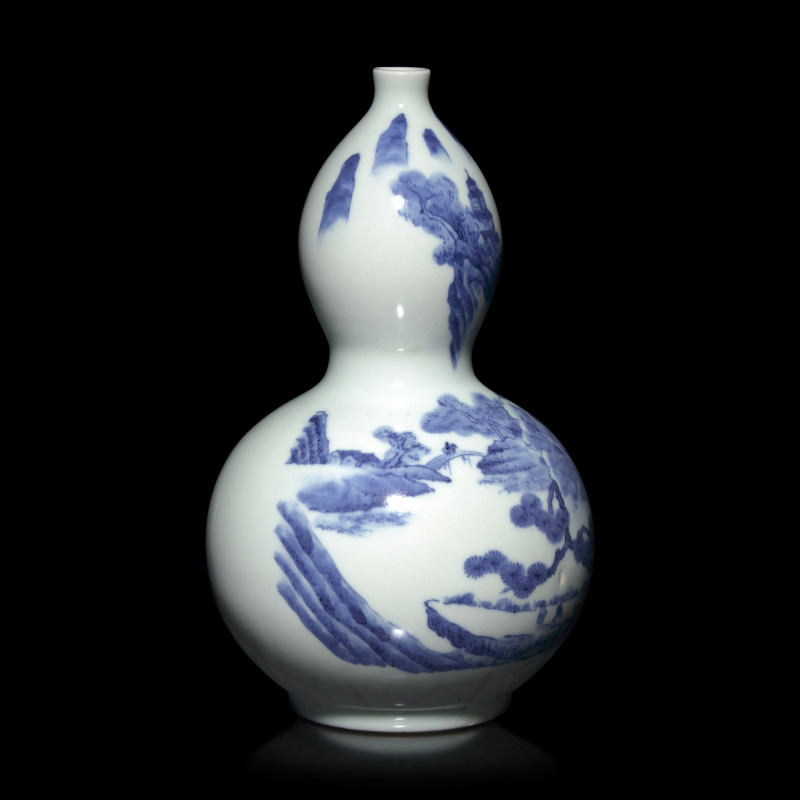 日本江戶-明治早期 平戶燒青花山水圖葫蘆瓶 | A Japanese Hirado Blue and White Double-Gourd Vase, Edo to Early Meiji Period - 图3
