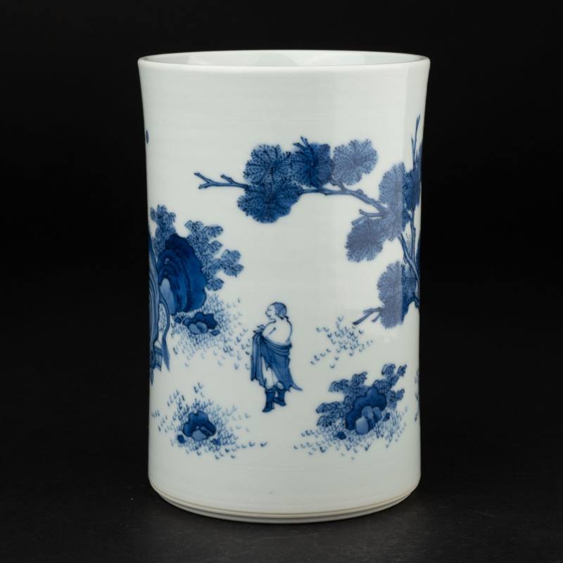    明 青花人物筆筒 - 图2