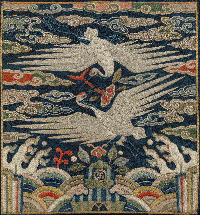 朝鮮王朝 文官鶴紋補子五件 | Five Korean Embroidered Silk 'Crane' Civil Official Rank Badges, Joseon Dynasty, 19th Century - 图5