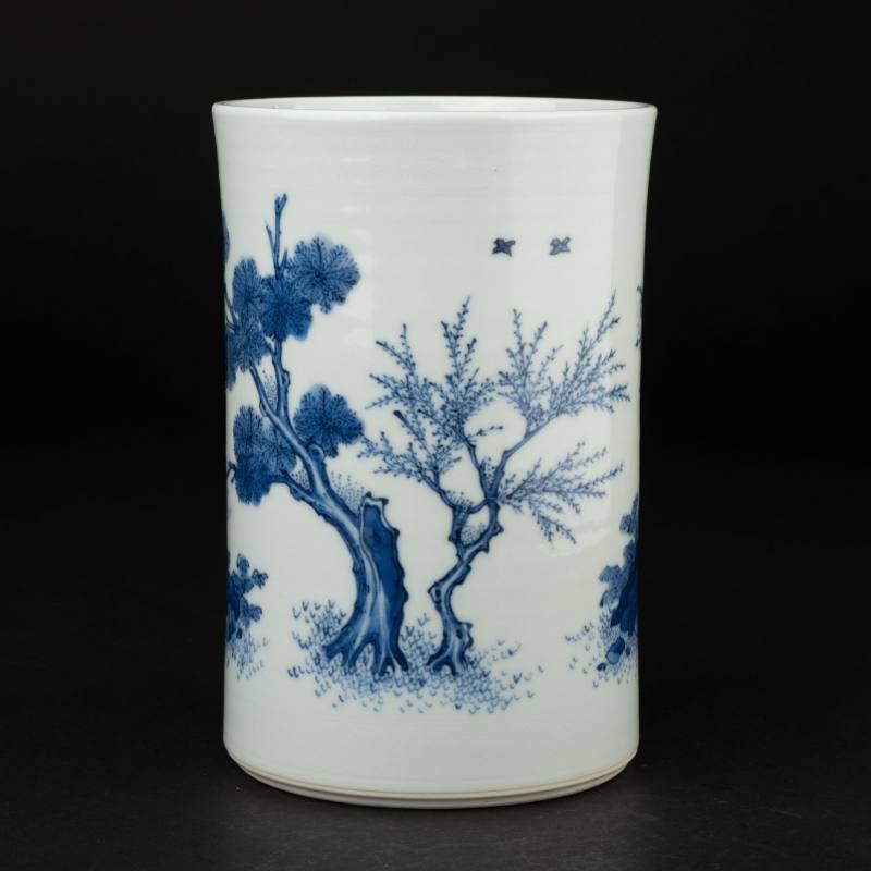   明 青花人物筆筒 - 图3