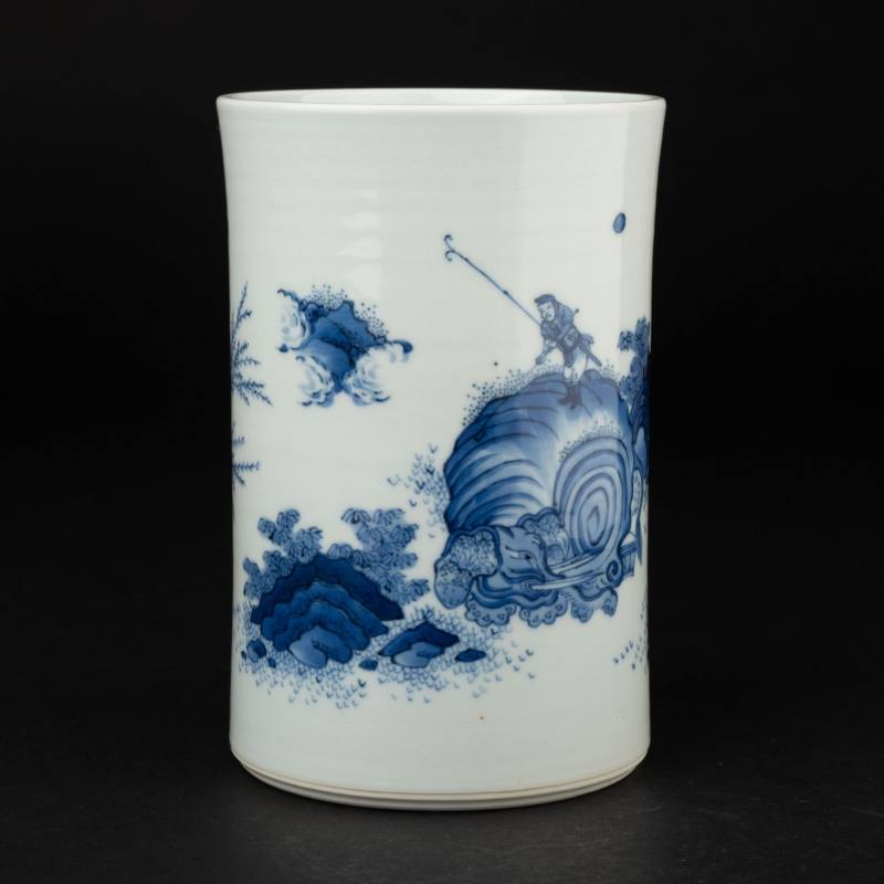    明 青花人物筆筒 - 图4