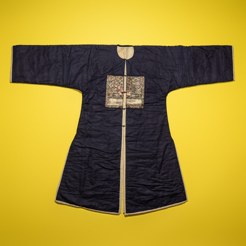 清晚期 石青地四品武官冬補服 | A Chinese Dark Blue Silk Fur Lined Official's Robe, Bufu , Late Qing Dynasty