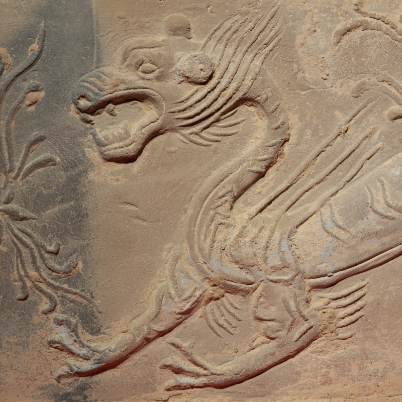 南朝 灰陶四神白虎畫像磚 | A Chinese Grey Pottery 'White Tiger' Relief Tomb Brick, Southern Dynasties - 图2