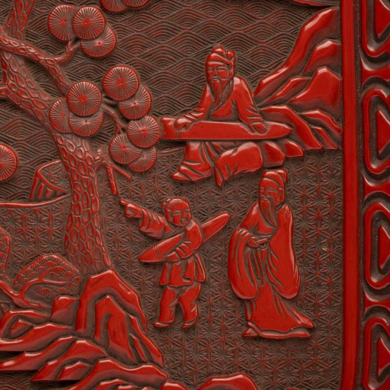    清 堆朱山水人物香盤 - 图4