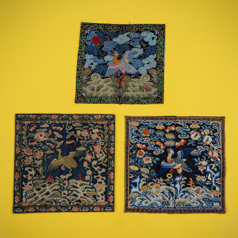 清晚期 文官補子三種 | Three Chinese 'Mandarin Duck' Rank Badges, 19th Century