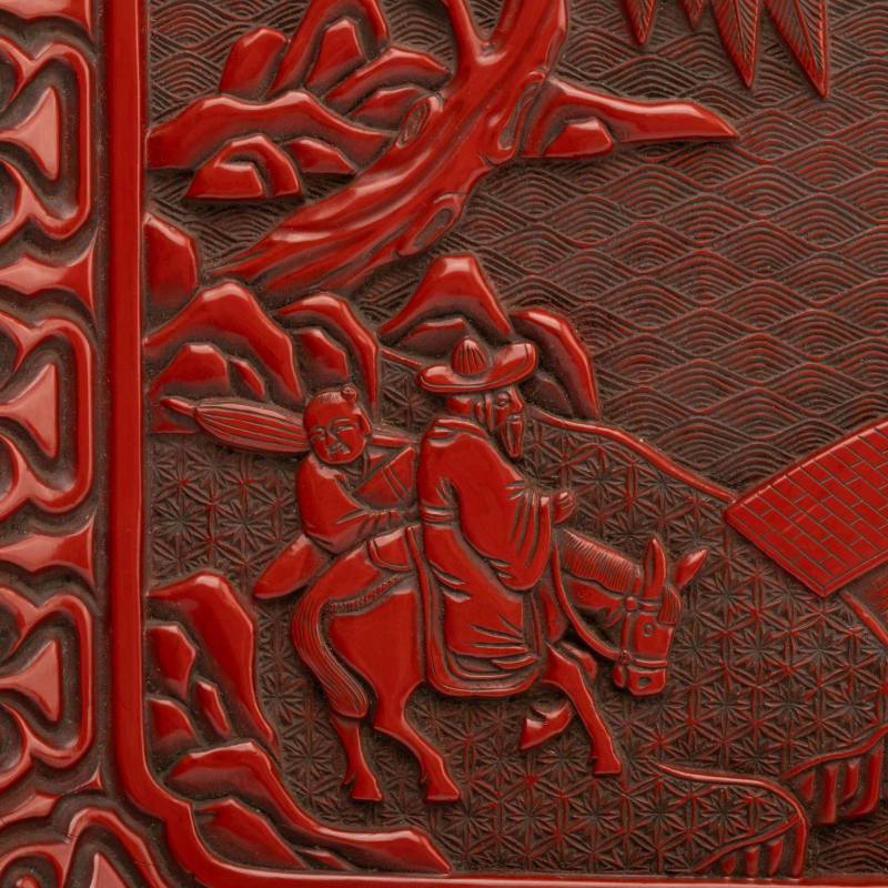    清 堆朱山水人物香盤 - 图5