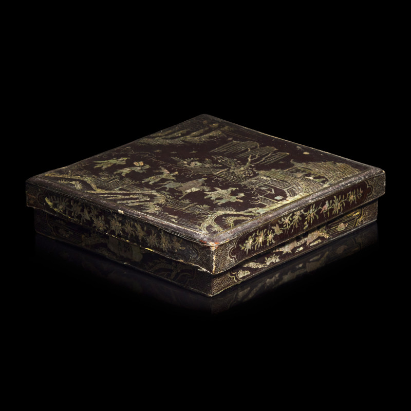 明晚期 黑漆螺鈿行旅圖蓋盒 | A Chinese Mother of Pearl Inlaid Lacquer Box, Ming Dynasty, 16th/17th Century - 图2