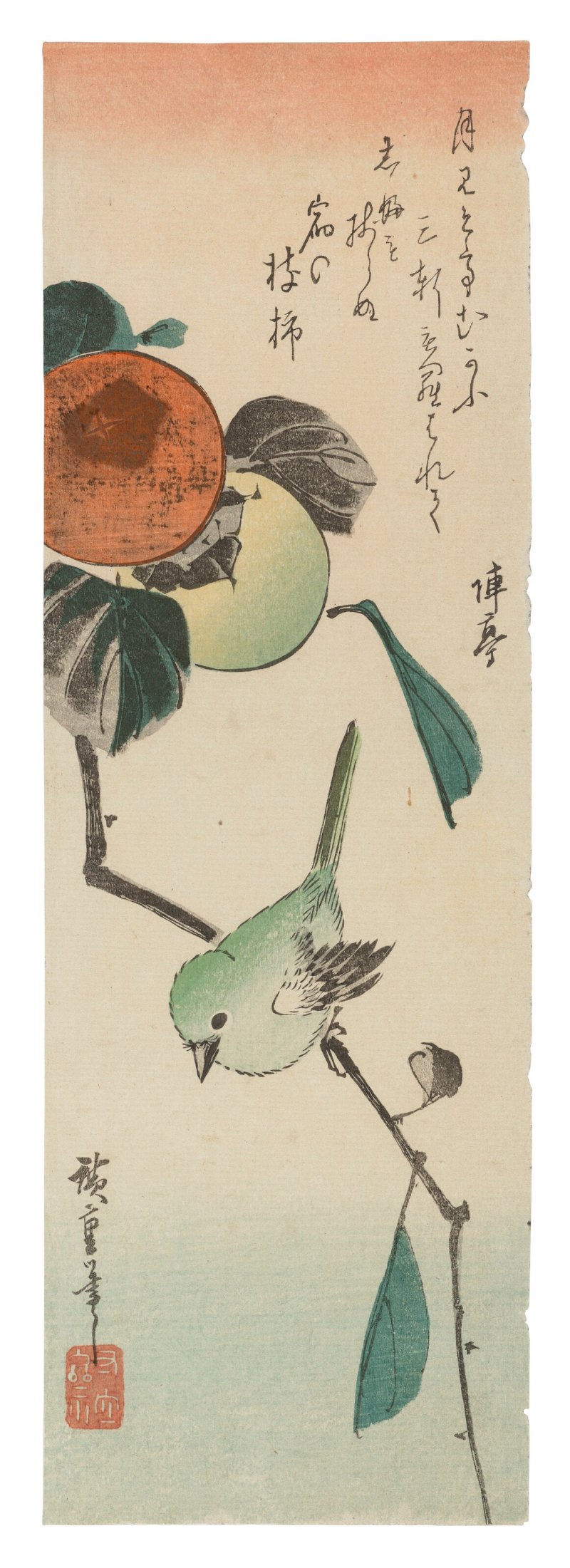 UTAGAWA HIROSHIGE (1797-1858)  Japanese White-eye and Persimmons