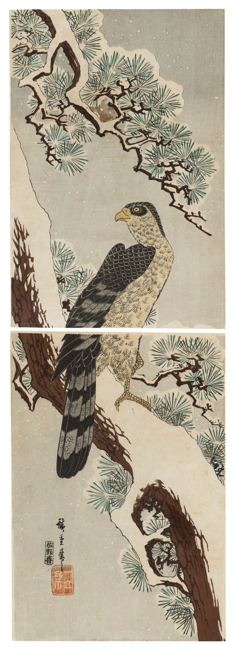UTAGAWA HIROSHIGE (1797-1858)  Hawk on Snowy Pine Tree - 图1