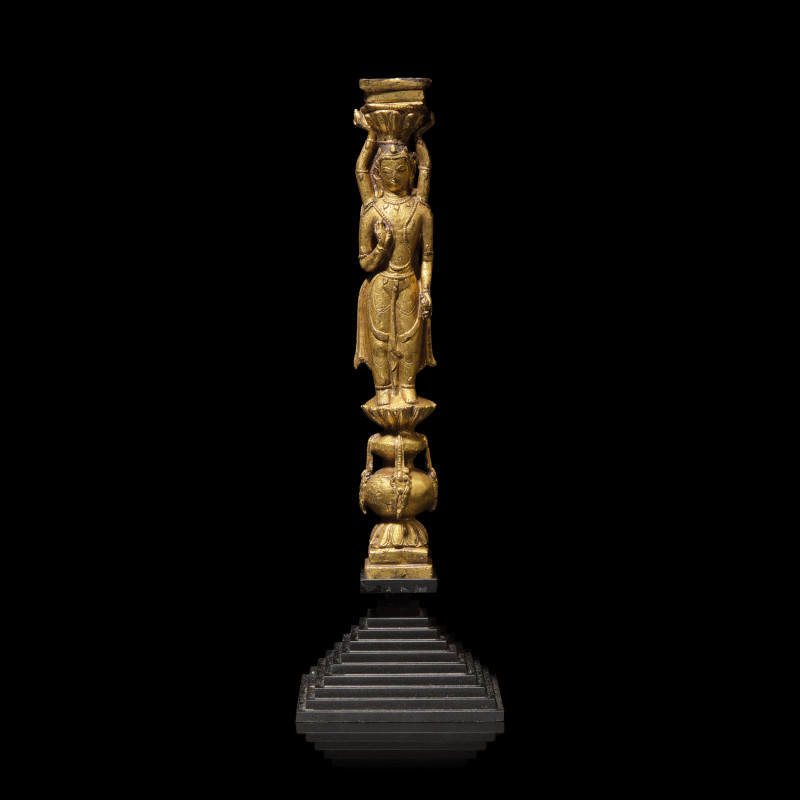 十四-十五世紀早期 丹薩替寺銅鎏金雙面塔柱 | A Tibetan Gilt Copper Alloy Double-Sided Stupa Column Support, Densatil Monastery, 14th/Early 15th Century - 图3