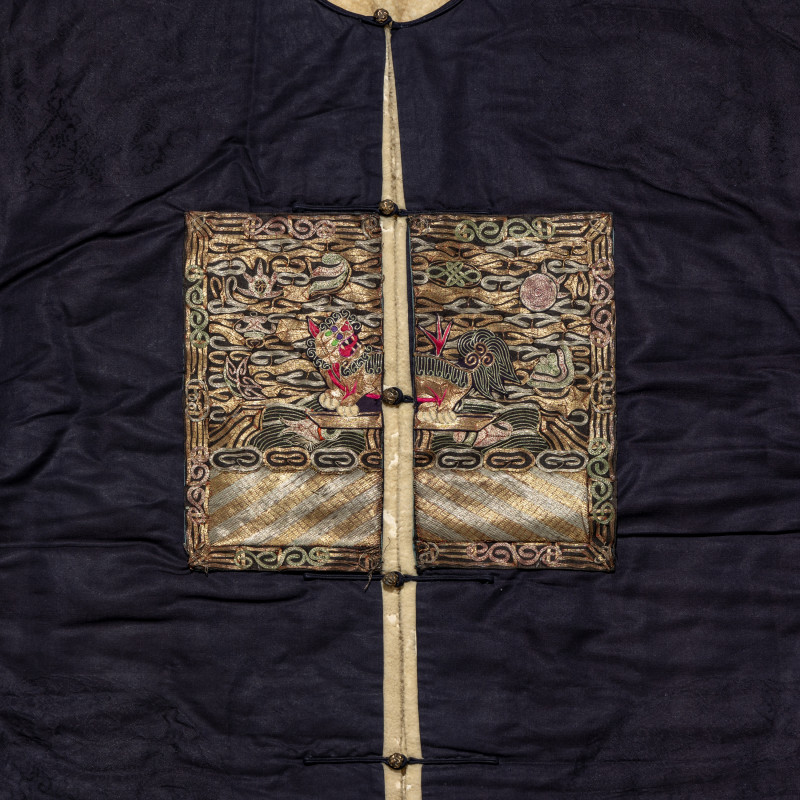 清晚期 石青地四品武官冬補服 | A Chinese Dark Blue Silk Fur Lined Official's Robe, Bufu , Late Qing Dynasty - 图2
