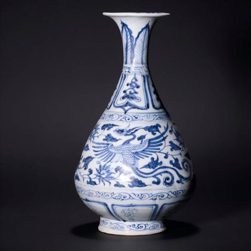 元代 青花凤纹玉壶春瓶 - 图1